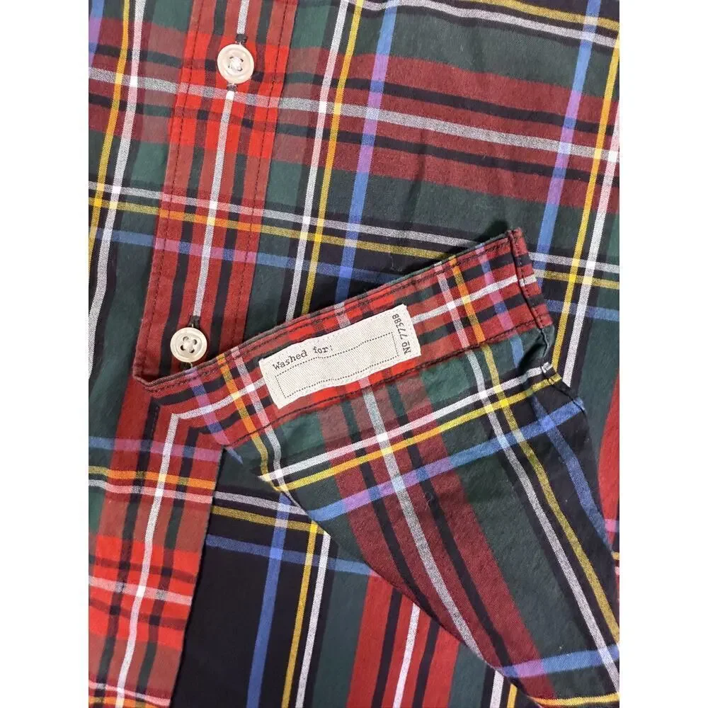 J Crew Shirt Mens Medium Red Plaid Secret Wash Button Down Organic D841